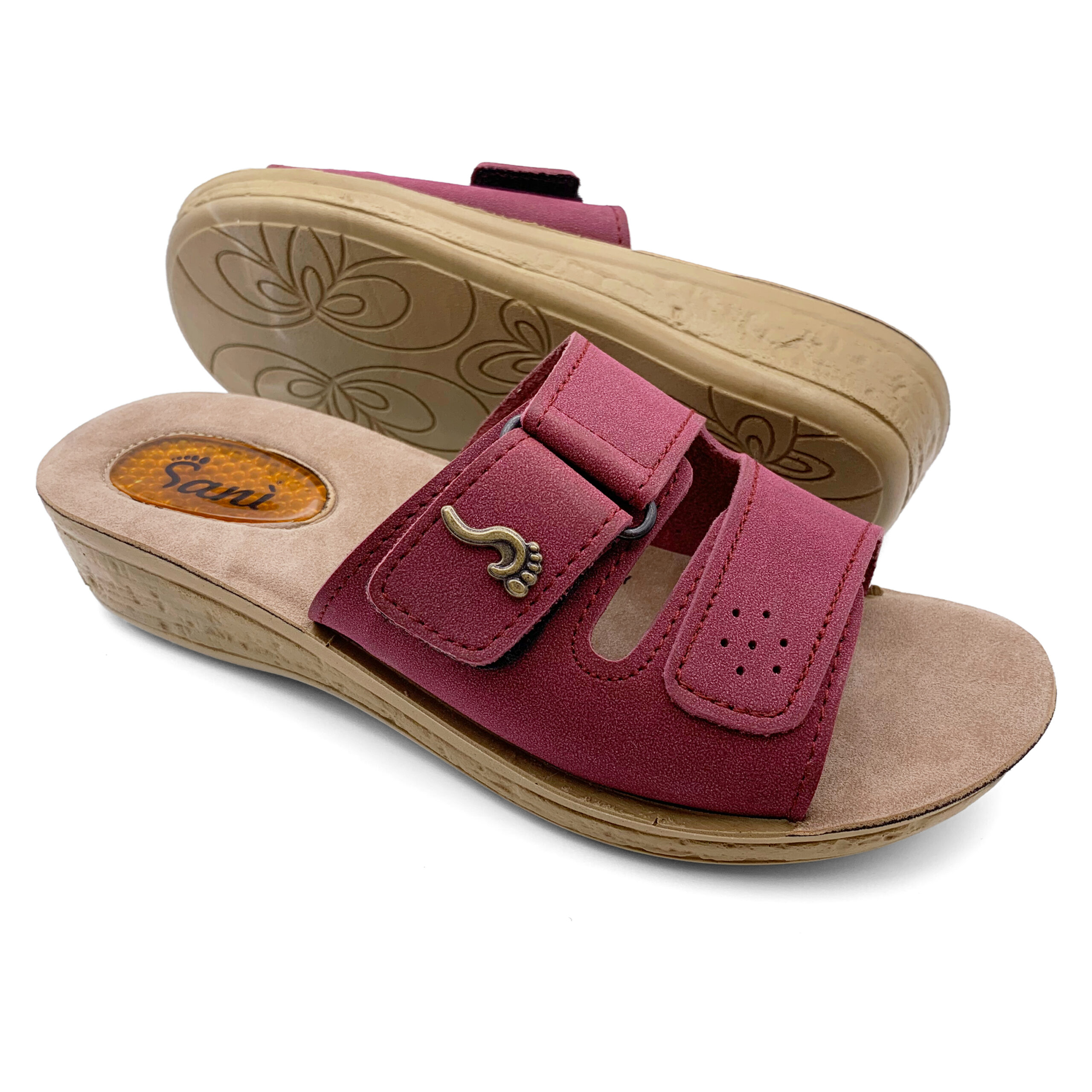 Ciabatta Donna Estiva Aperta con Velcro Regolabile – Borgogna